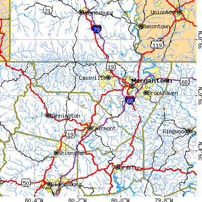 Monongalia County close-up map