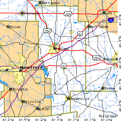 Ashland County close-up map