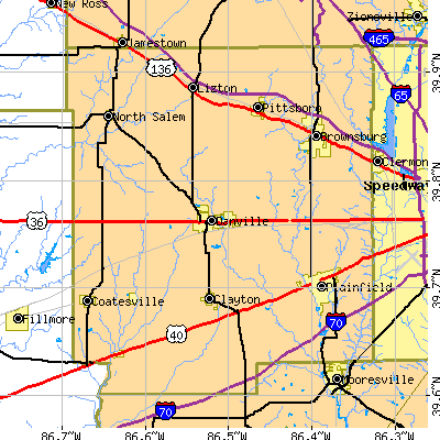 Hendricks County close-up map