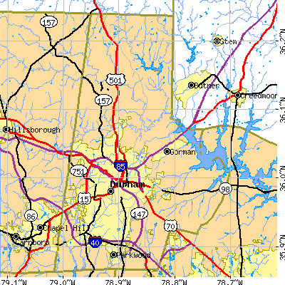 Durham County close-up map