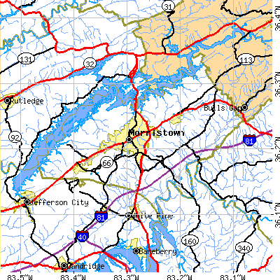 Hamblen County close-up map