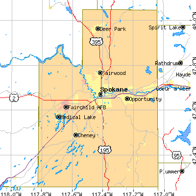 Spokane County close-up map