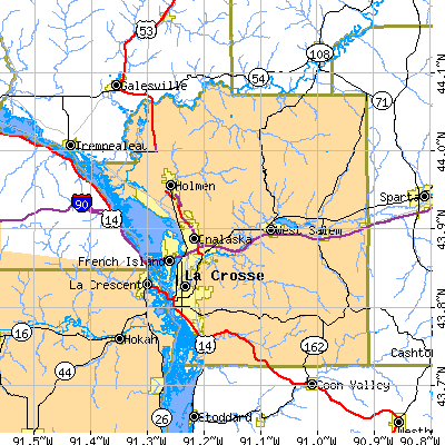 La Crosse County close-up map