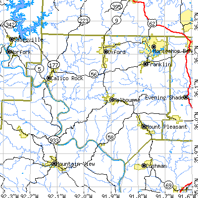 Izard County close-up map