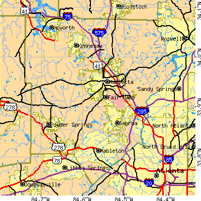 Cobb County close-up map