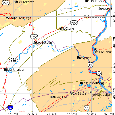 Juniata County close-up map