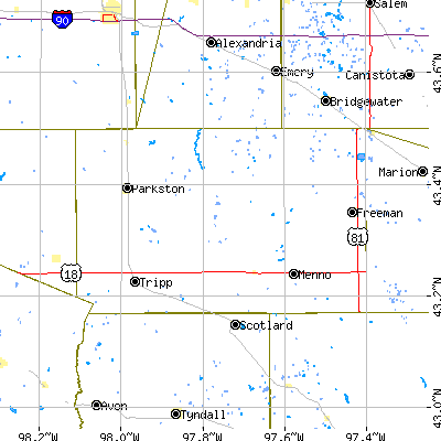 Hutchinson County close-up map
