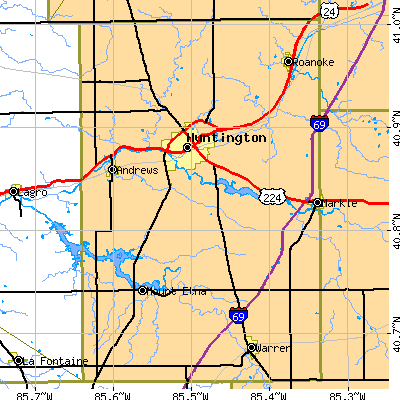 Huntington County close-up map