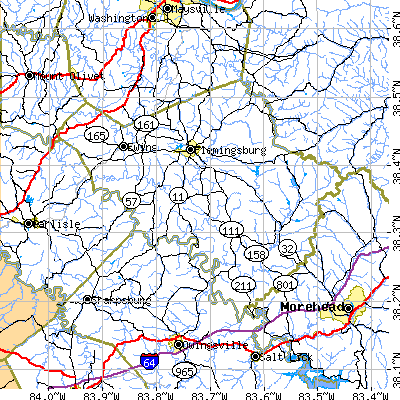Fleming County close-up map