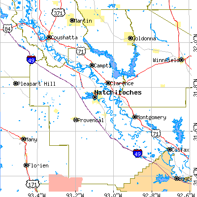 Natchitoches Parish close-up map