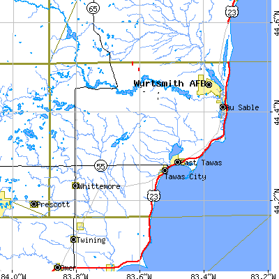 Iosco County close-up map