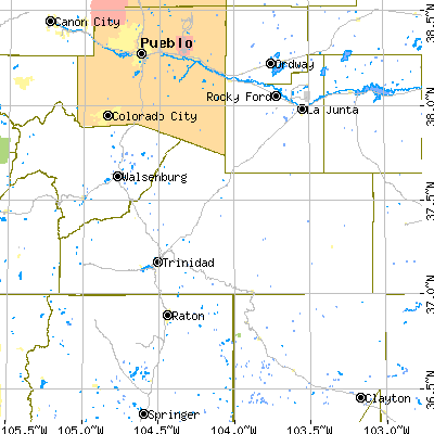 Las Animas County close-up map