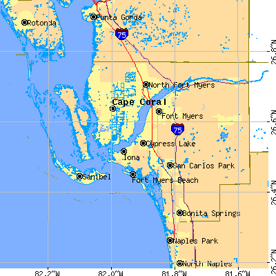 Lee County close-up map