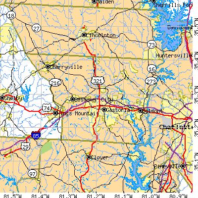 Gaston County close-up map