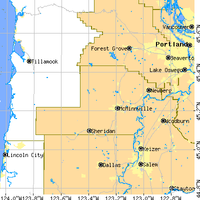 Yamhill County close-up map