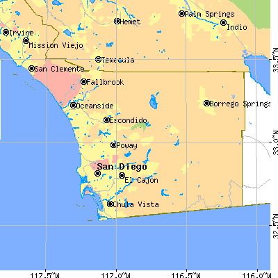 San Diego County close-up map