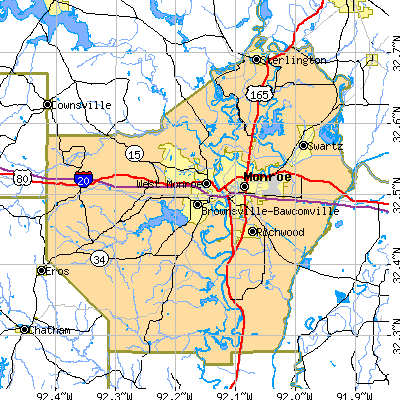 Ouachita Parish close-up map