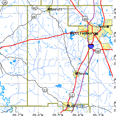 Lamar County close-up map