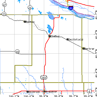 Gosper County close-up map