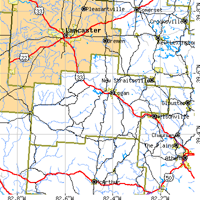 Hocking County close-up map
