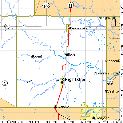 Kingfisher County close-up map