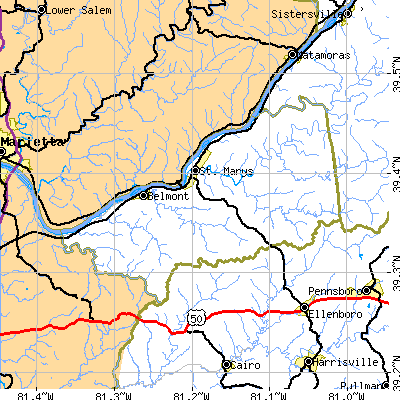 Pleasants County close-up map