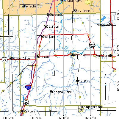 Iroquois County close-up map