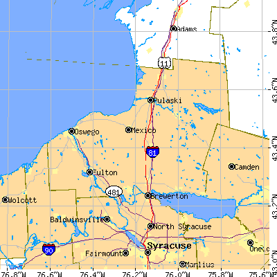Oswego County close-up map