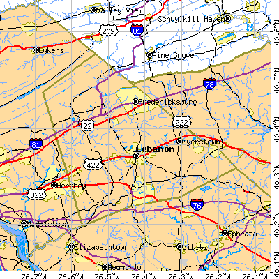 Lebanon County close-up map