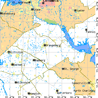 Orangeburg County close-up map