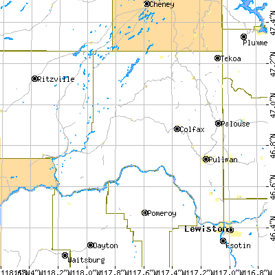 Whitman County close-up map