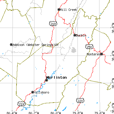 Pocahontas County close-up map