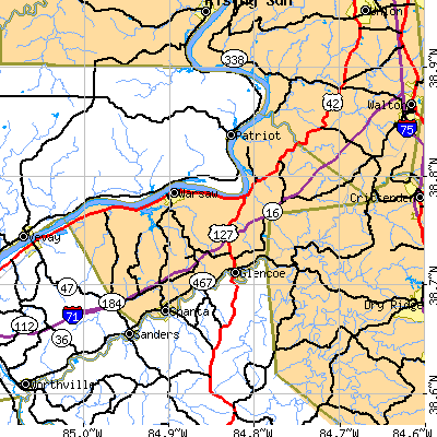 Gallatin County close-up map