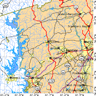 Pickens County close-up map