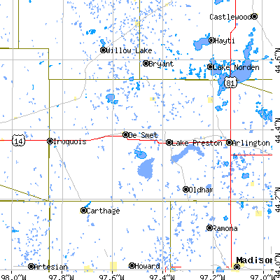 Kingsbury County close-up map