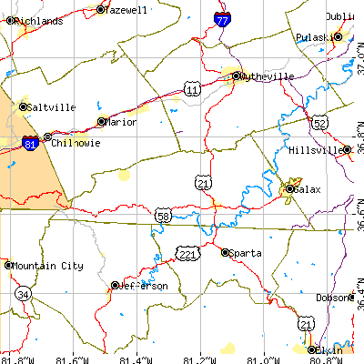 Grayson County close-up map