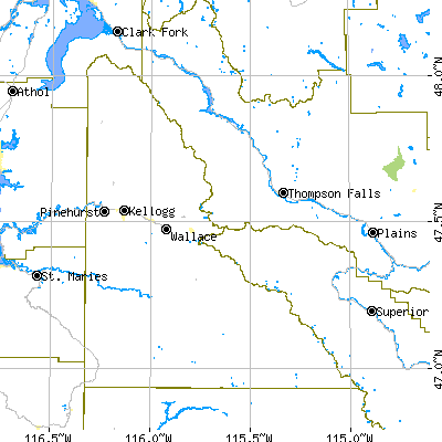 Shoshone County close-up map