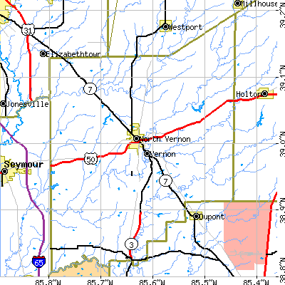 Jennings County close-up map