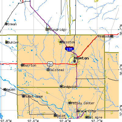 Harvey County close-up map