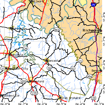 Garrard County close-up map