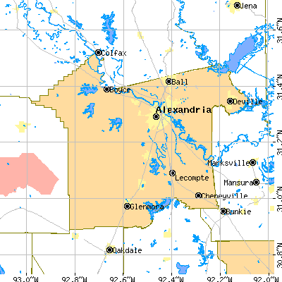 Rapides Parish close-up map