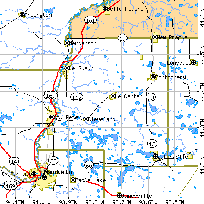 Le Sueur County close-up map