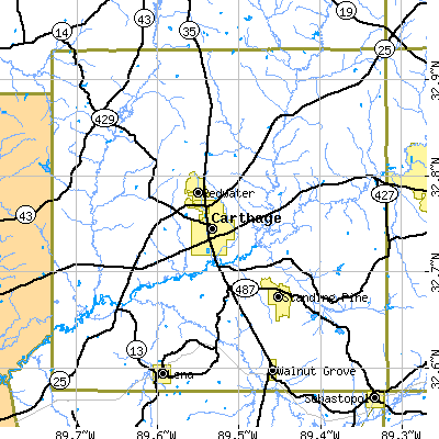 Leake County close-up map