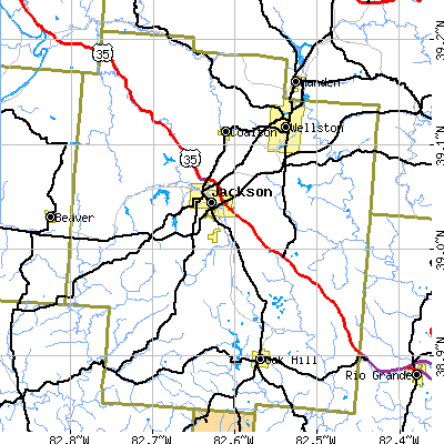 Jackson County close-up map