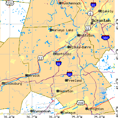 Luzerne County close-up map