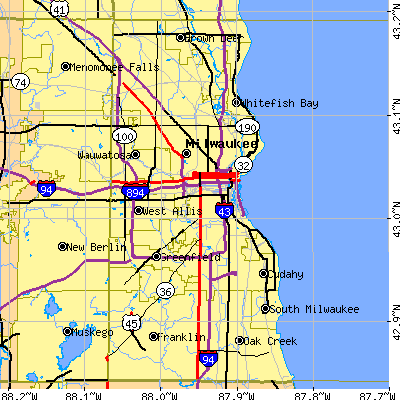 Milwaukee County close-up map
