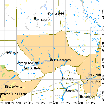 Lycoming County close-up map