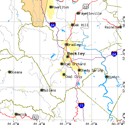 Raleigh County close-up map