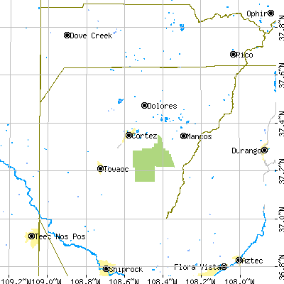 Montezuma County close-up map