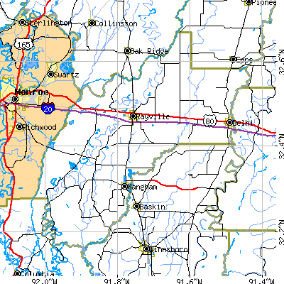 Richland Parish close-up map